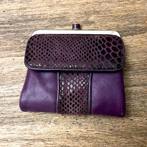 Tri fold purple leather wallet